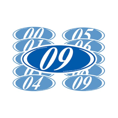 Ez Line White & Blue Two Digit Oval Year Model Signs: 11 Pk 225-WB-11